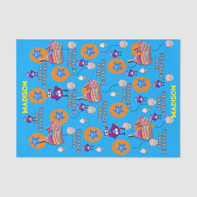 Seda Feliz 6 de Aniversário Papel de Tecido #6 Azul (Frente )