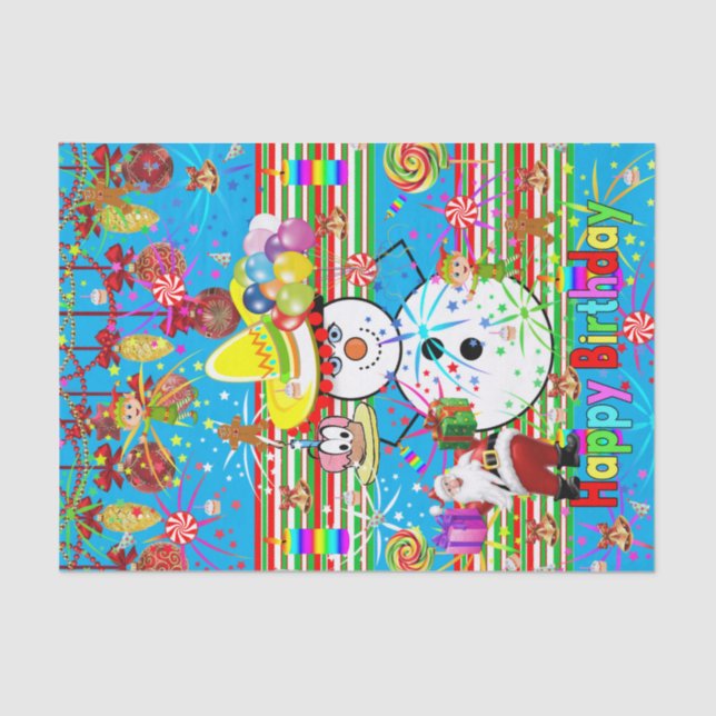 Seda Feliz Aniversário Papel Tecido de Natal Snowman (Frente )