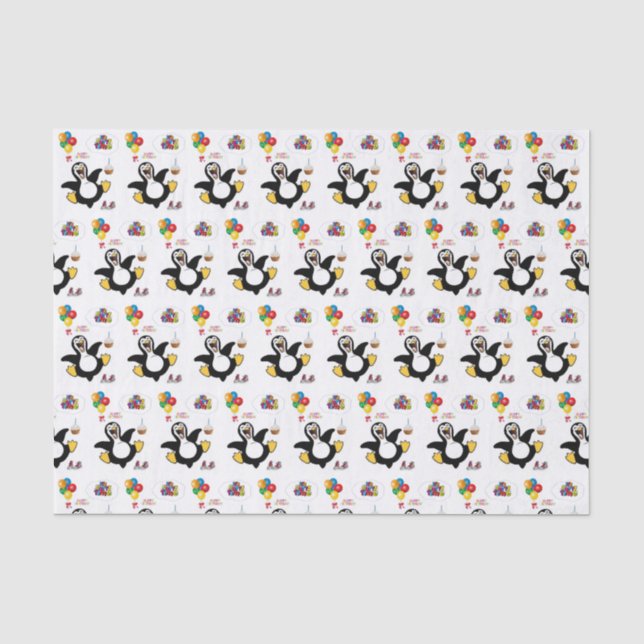 Seda Feliz Aniversário - Pinguim de Papel Tecido (Frente )