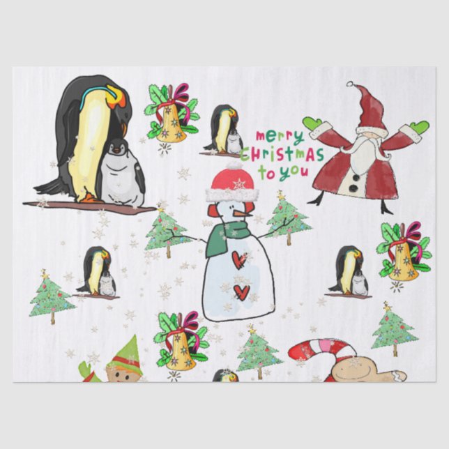 Seda Feliz Papel Tecidual de Natal Snowman Penguin (Frente )