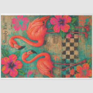Seda Flamingos e Hibiscus - Papel de dissociação   Teci