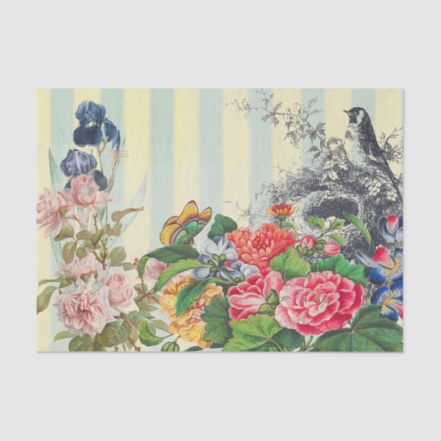 SEDA FLORES AMARELAS E PAPEL DE TECIDO DE PÁSSARO (Frente )