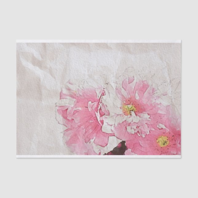 Seda Flores De Pedeno Rosa De Aquarela Em Papel Antigo (Frente )