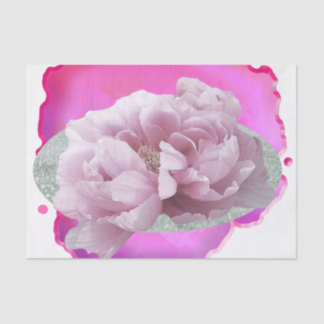 Seda Flores de Peônia Papel Tecido Rosa (Frente )