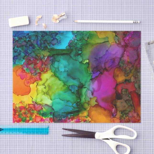 Seda Floresta Colorida com Papel Tecido de Pássaros (Arte )