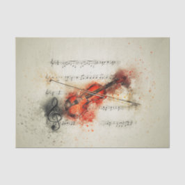Seda Folha de Aquarelas Música e Papel de Tecido Violin