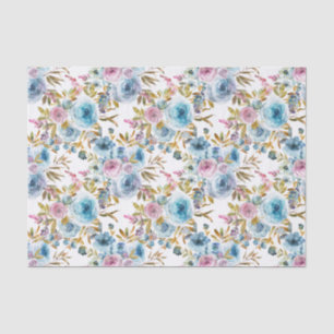 Seda Folha de Decoupage com Aquarela Azul Papel Tecido