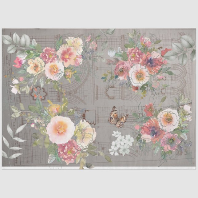 Seda Folha de papel absorvente design floral gótico (Frente )