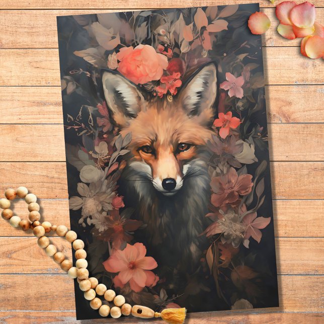 Seda Fox em Flores 1 Papel de Decoupage (Criador carregado)