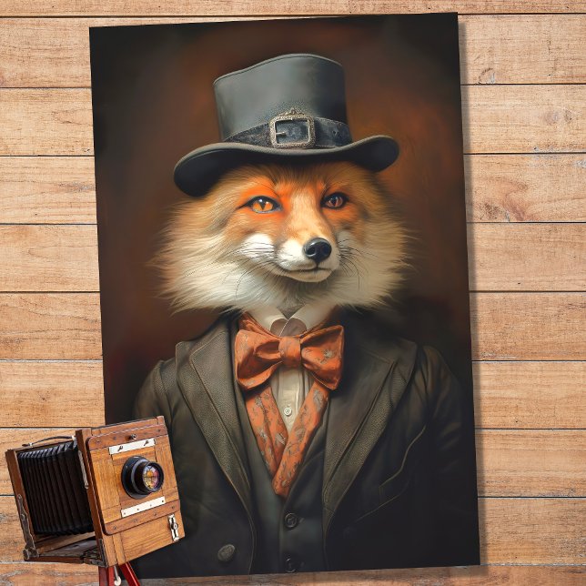 Seda Fox em Suit e Chapéu 2 Papel de Decoupage (Criador carregado)