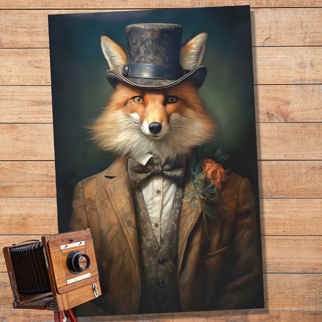 Seda Fox em Suit e Hat 3: Papel de Decoupage (Criador carregado)