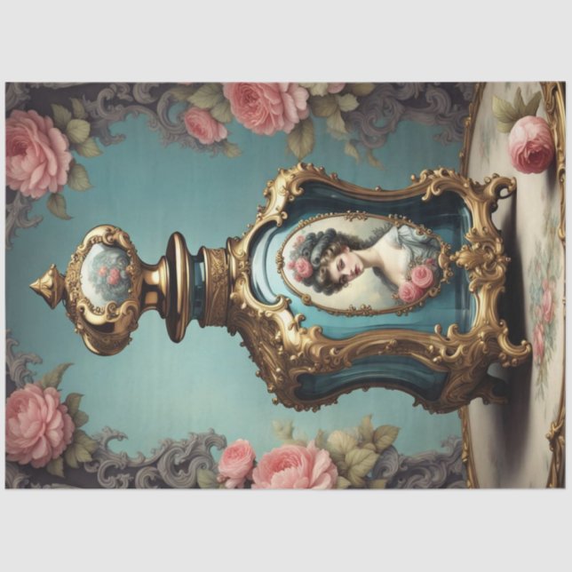 Seda Frasco de Perfume Rococo Azul 2 Papel de Decoupage (Frente )