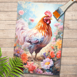 Seda Galinha em Flores 3 Papel de Decoupage
