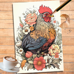 Seda Galinha em Flores 5 Papel de Decoupage