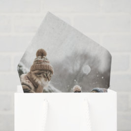 Seda Gatinhos Antigos Luta de Bola de Neve Papel Tissue