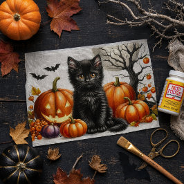 Seda Gato de Halloween com Decoupage de Papel Tissue de