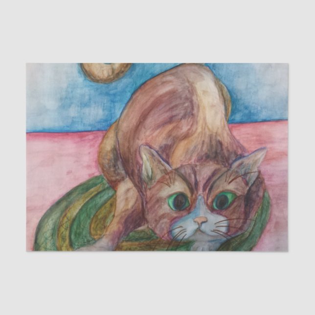 Seda gato em um lenço de papel da esteira (Frente )