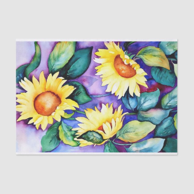 Seda Girassóis Cores de água Papel Tecido (Frente )
