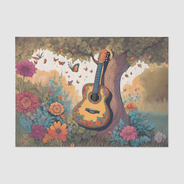 Seda Guitarra sob o Papel Tecido de Decoupage em Árvore (Frente )