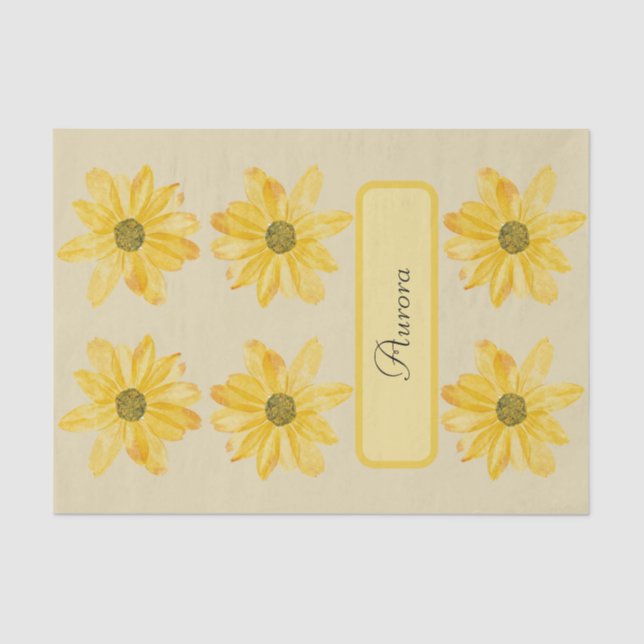 Seda Invólucro de Papel Floral Amarelo Personalizado (Frente )
