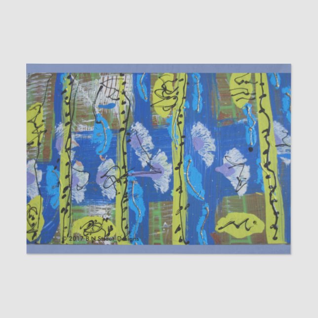 Seda Lenço de papel abstrato em verde e no azul (Frente )