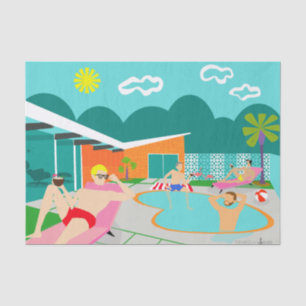 Seda Lenço de papel alegre retro da festa na piscina