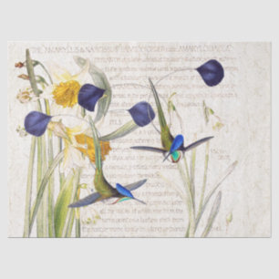 Seda Lenço de papel azul da flor do Daffodil do pássa
