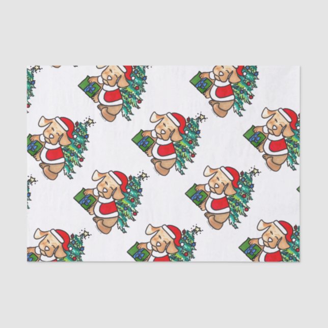 Seda Lenço de papel bonito super do cão do Natal (Frente )