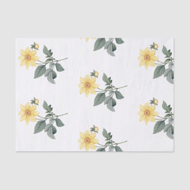 Seda Lenço de papel botânico dos Wildflowers amarelos (Frente )