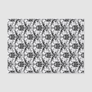 Seda Lenço de papel branco e preto do damasco