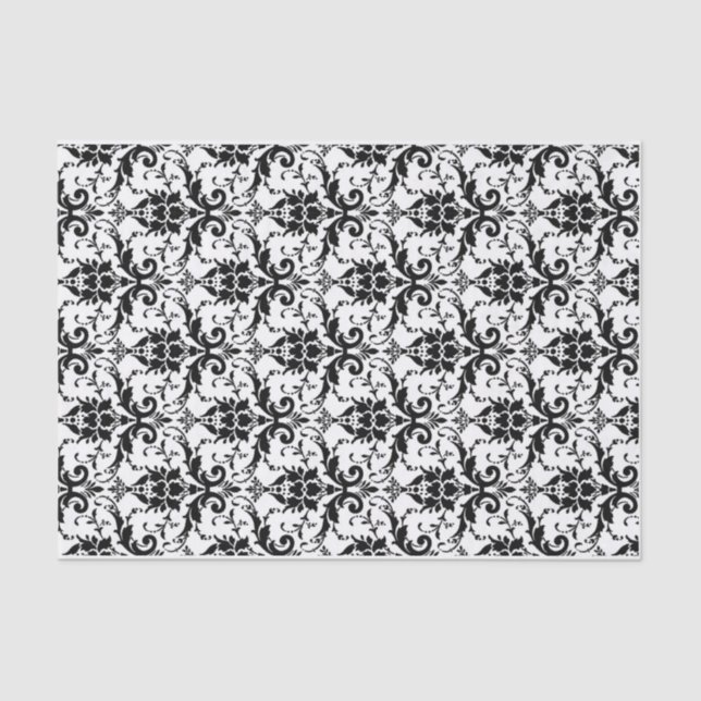 Seda Lenço de papel branco e preto do damasco (Frente )