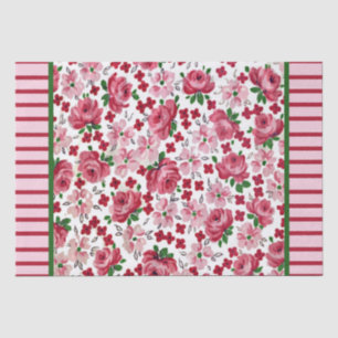 Seda Lenço de papel cor-de-rosa dos rosas do vintage