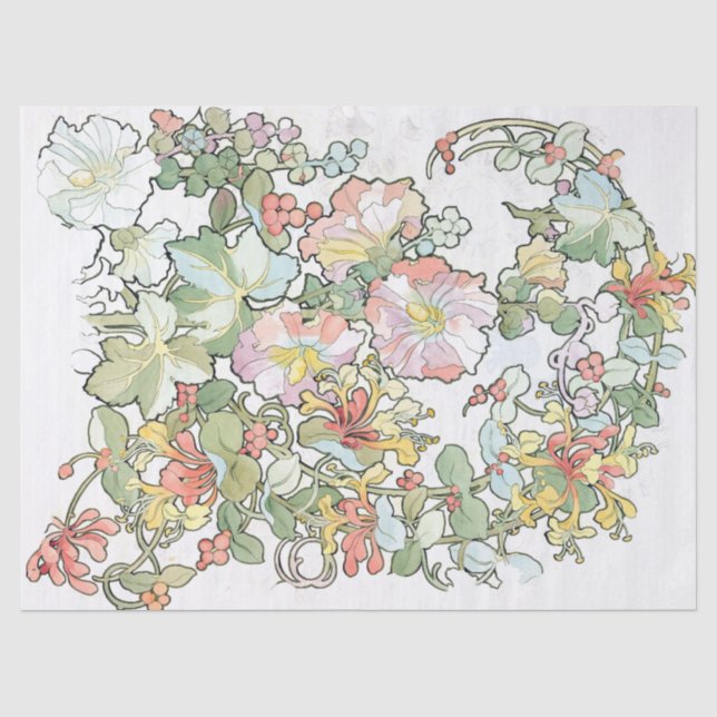 Seda Lenço de papel da arte das flores do Hollyhock & (Frente )