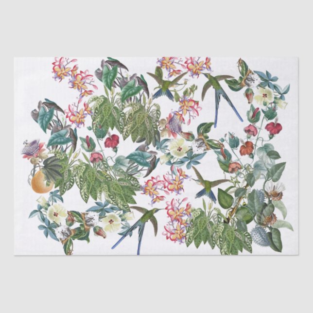 Seda Lenço de papel das flores dos pássaros do colibri (Frente )