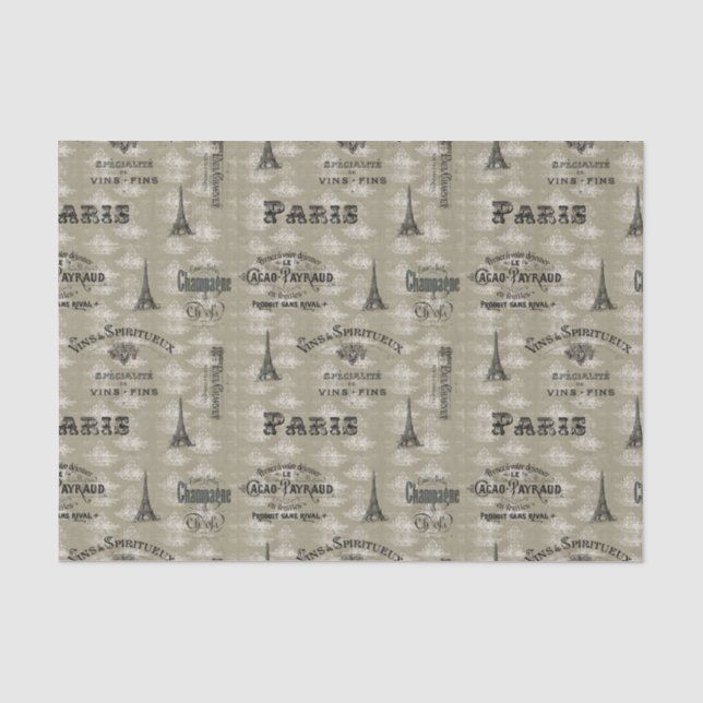 Seda Lenço de papel de Tan Toile da colagem da etiqueta (Frente )