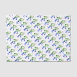 Seda Lenço de papel do branco do verde azul do Harebel