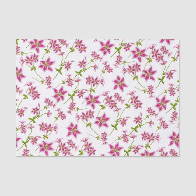Seda Lenço de papel floral do lírio cor-de-rosa do (Frente )