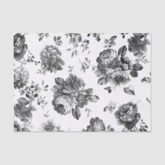 Seda Lenço de papel floral do vintage preto e branco