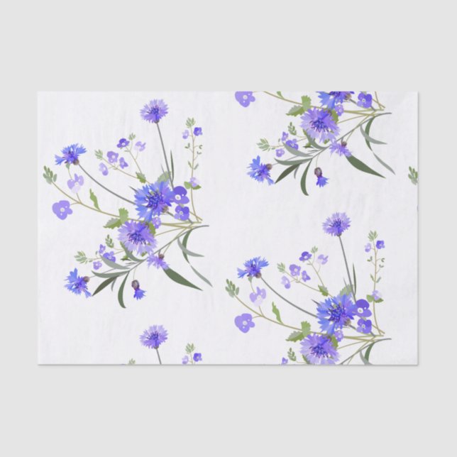 Seda Lenço de papel floral dos botões do solteiro azul (Frente )