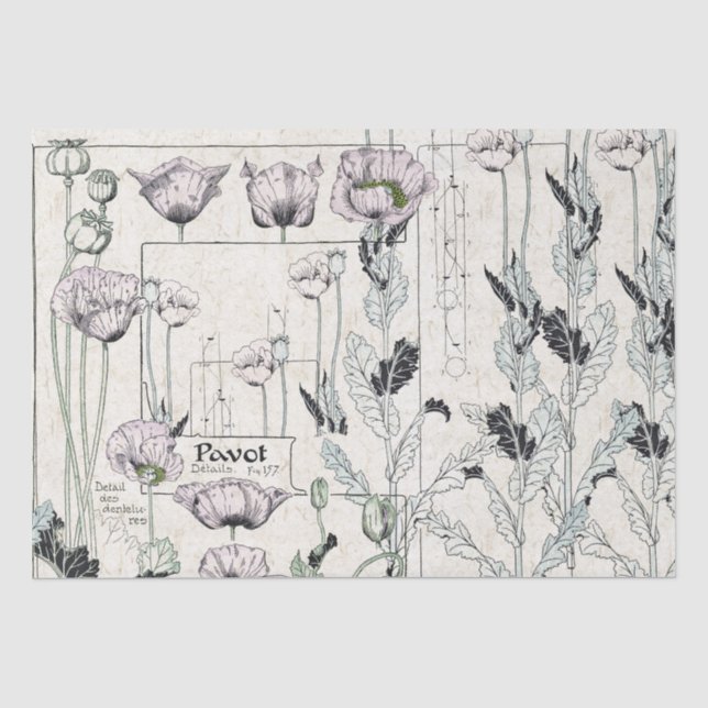 Seda Lenço de papel francês da flor de Pavot da papoila (Frente )