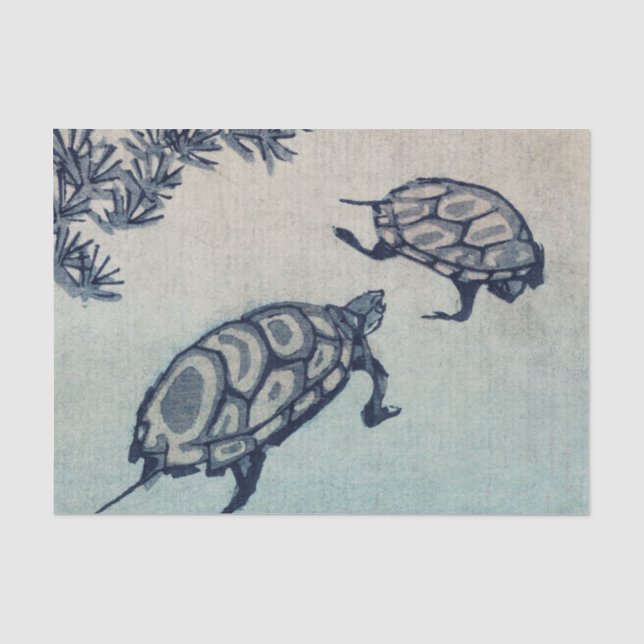 Seda Lenço de papel JAPONÊS da TARTARUGA de WOODBLOCK (Frente )