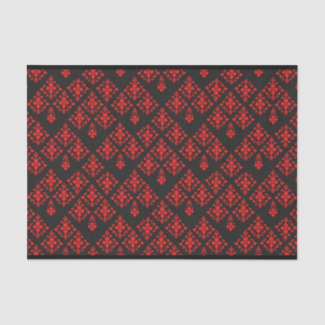 Seda Lenço de papel modelado floral vermelho (Frente )