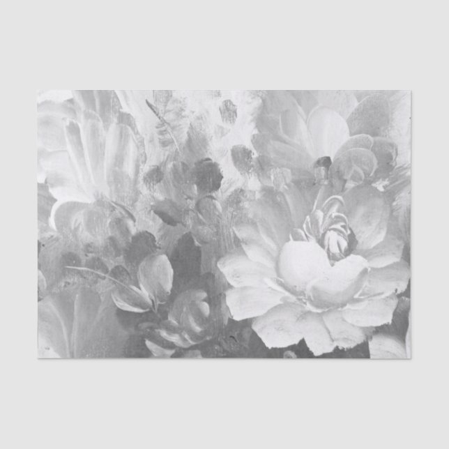 Seda Lenço de papel pintado floral preto e branco da (Frente )