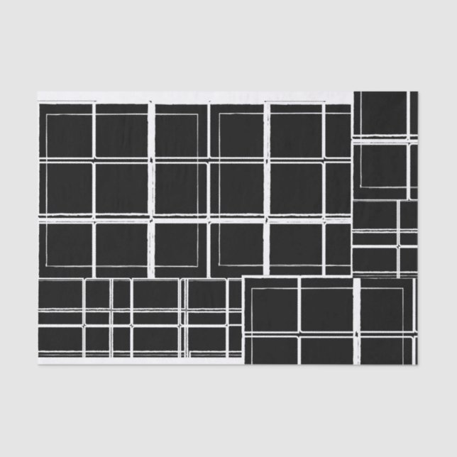 Seda Lenço de papel preto e branco da xadrez (Frente )