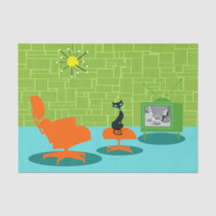 Seda Lenço de papel retro do gatinho da era espacial