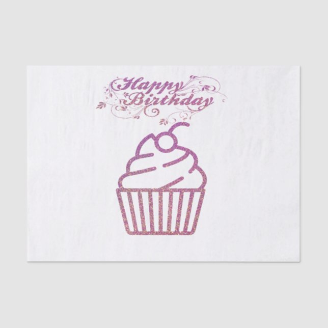 Seda Lenço de papel Sparkly cor-de-rosa do cupcake do (Frente )
