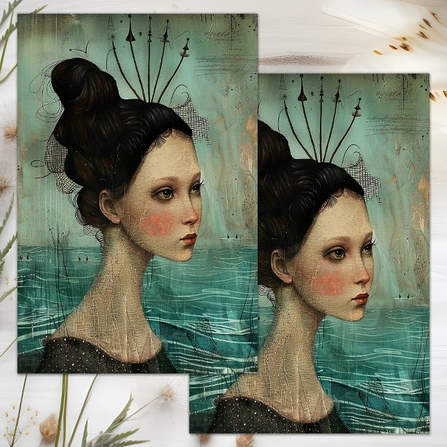 SEDA LETRA DO PAPEL DE TECIDOS DE DECOPÁGIO MARÍTIMO (SIREN OF THE SEA DECOUPAGE TISSUE PAPER)