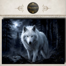 Lobo de Inverno em Papel Decoupage de Floresta Nev
