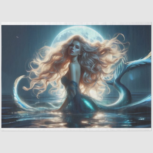 Seda Luz de Lua - Sereia - Papel de Tecido Noturno (Frente )