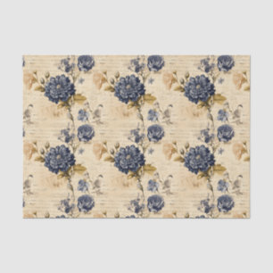 Seda Marinho Vintage e Folhas de Marfim Papel Tecido, E
